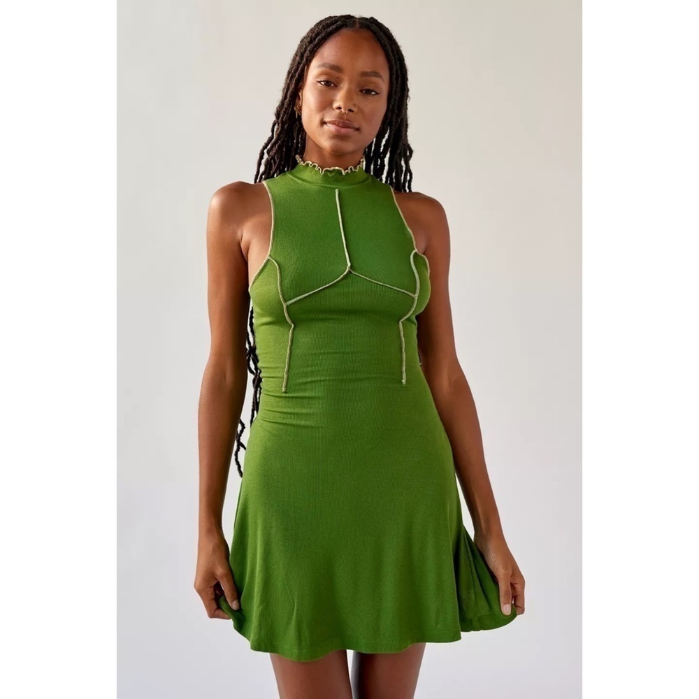 NWT Urban Outfitters Deja Seamed Mini Dress 69734978 green S Small new mini cute